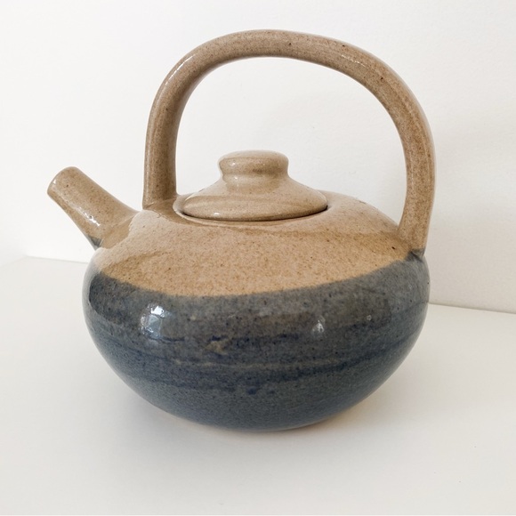 Handmade Pottery Teapot – Rustic Glazed Stoneware Ceramic, Beige and Grey - Picture 2 of 11